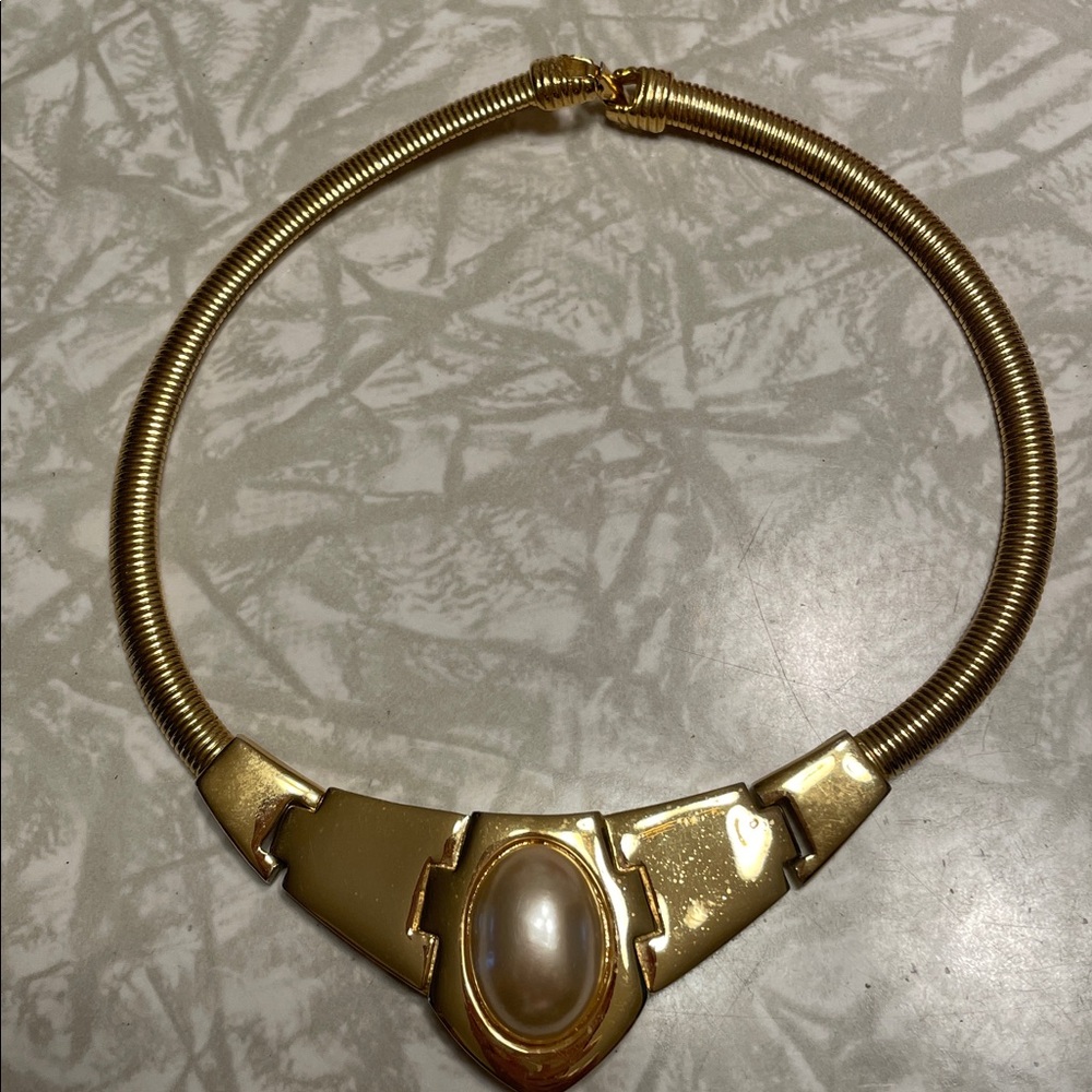 Napier Gold-Tone Collar Necklace with Pearl Cabochon Accent